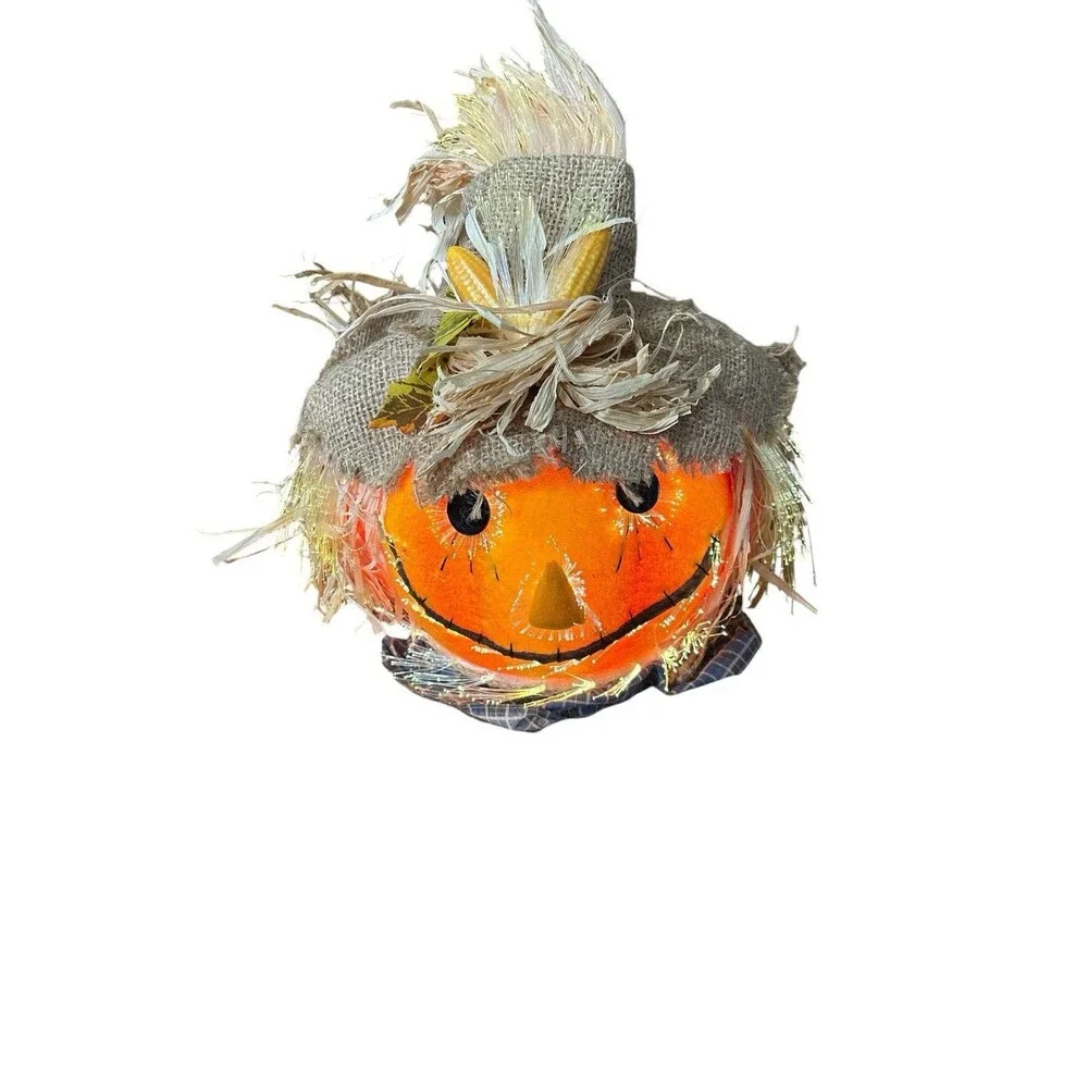 Vintage 2001 Halloween 11” Fiber Optic Color Changing Pumpkin Scarecrow *Works